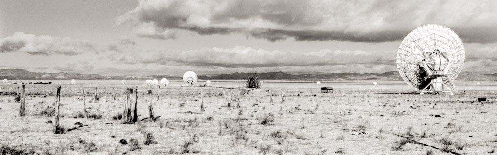 VLA radio telescope array in the New Mexico desert, with large dish antenna